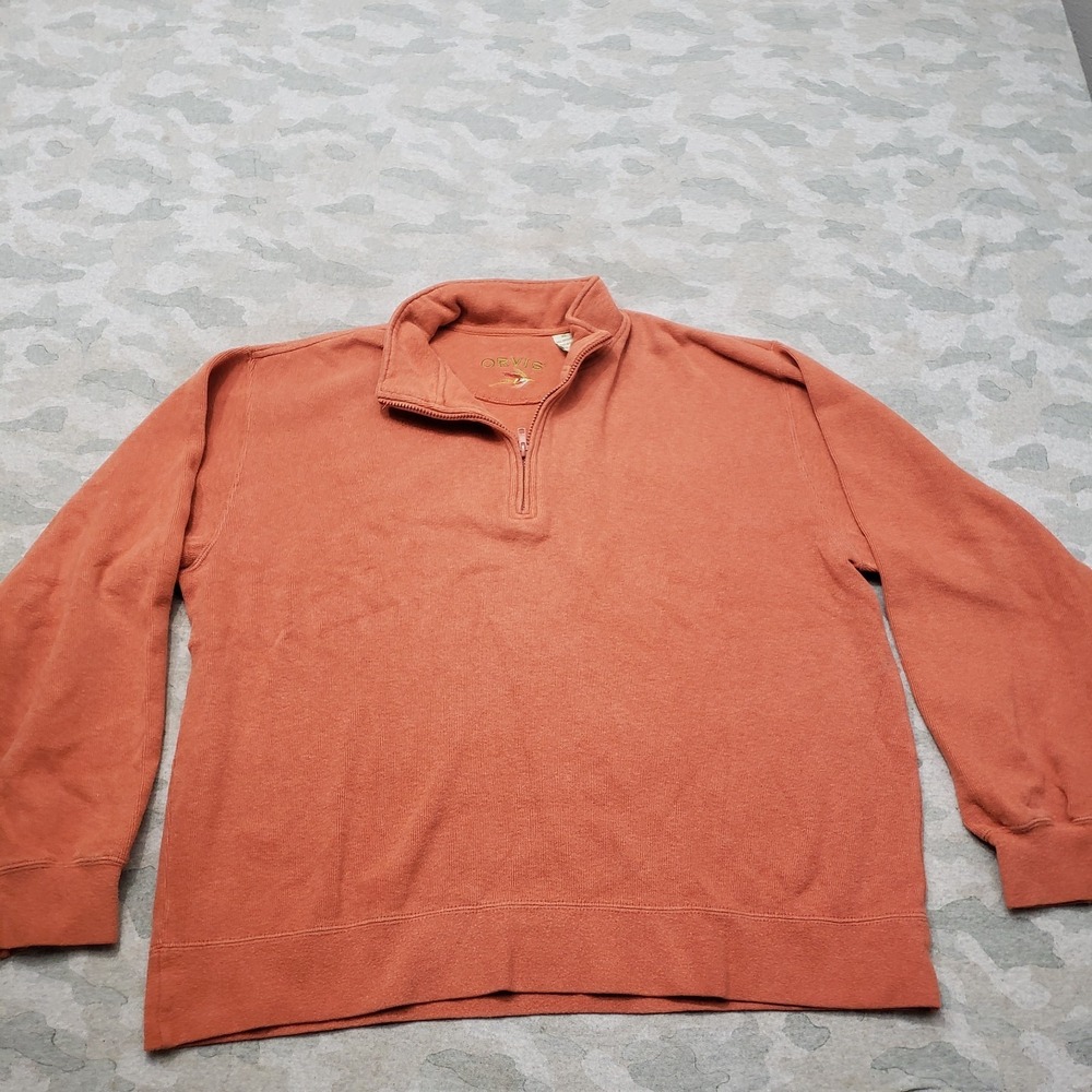Orvis Sweater Mens XL Orange Heavyweight Quarter Zip Long Sleeve Outdoors Travel